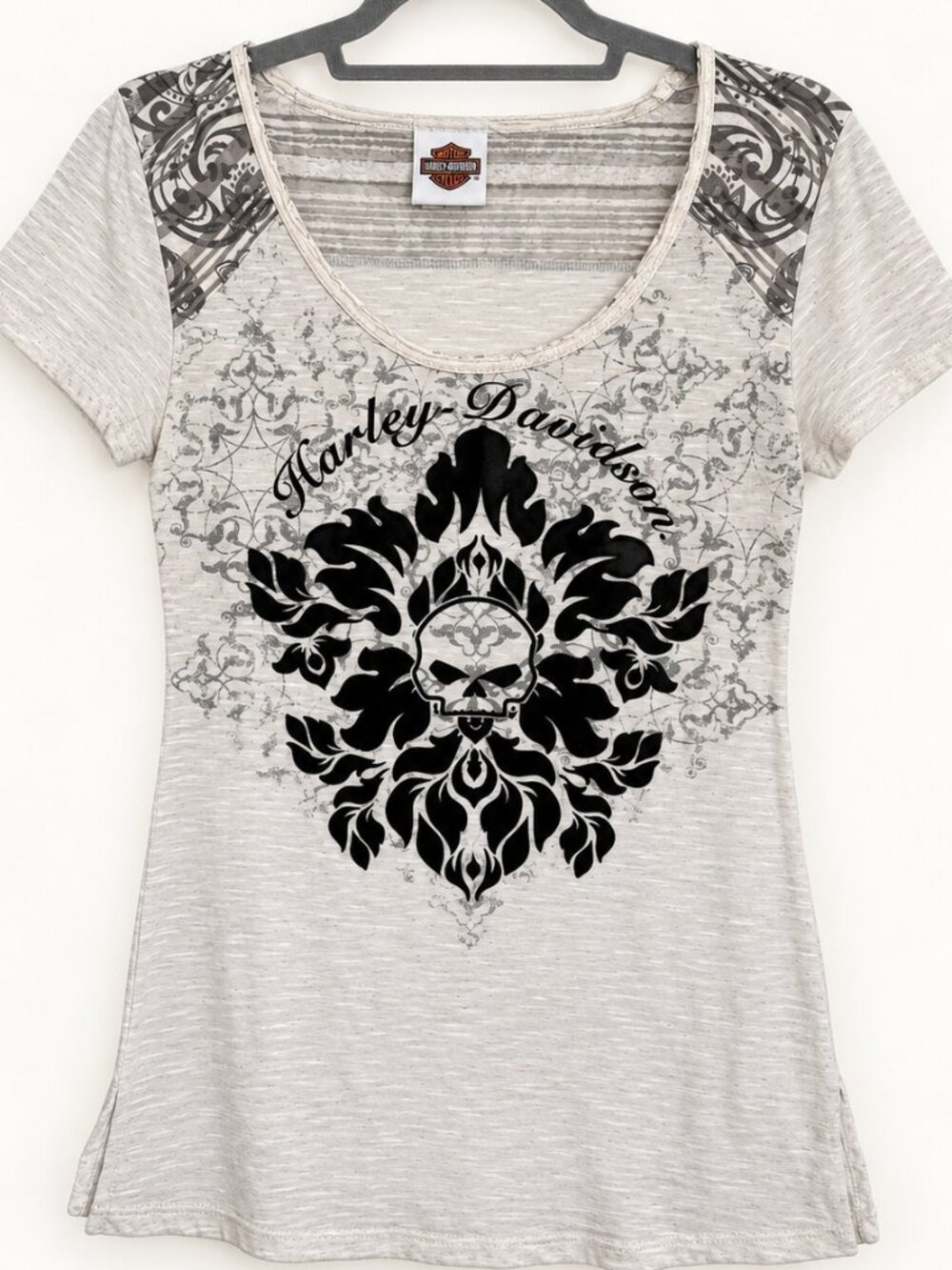 Harley-Davidson Ivory Ornate Skull Graphic Tee S